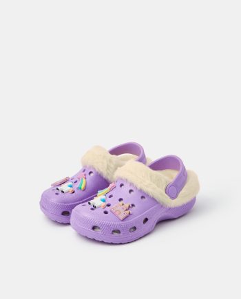 GIRLS CHARM FAUX FUR LINED CLOGS PURPLE