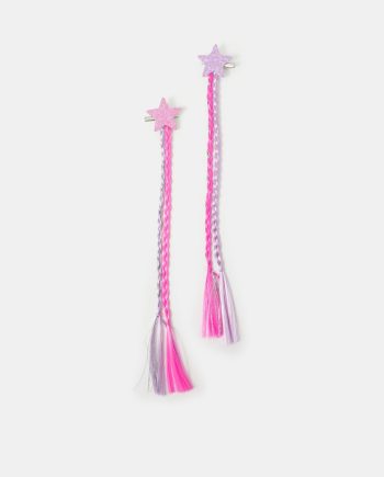2-Pack Girls Faux Hair Plait Star Clips
