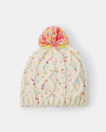 Girls Cable Knit Bobble Hat Ivory