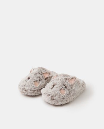 GIRLS FLUFFY CAT SLIPPERS NATURAL