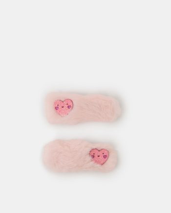 2-PACK GIRLS HEART FLUFFY HAIR CLIPS