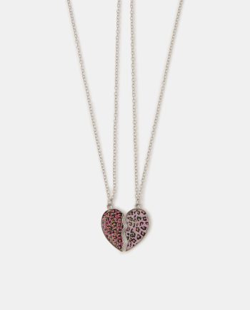 2-PACK GIRLS LEOPARD PRINT HEART FRIENDSHIP NECKLACES