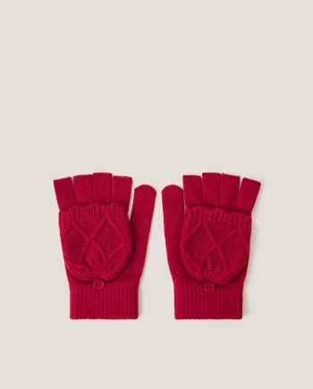Diamond Fingerless Gloves with Mittens Red