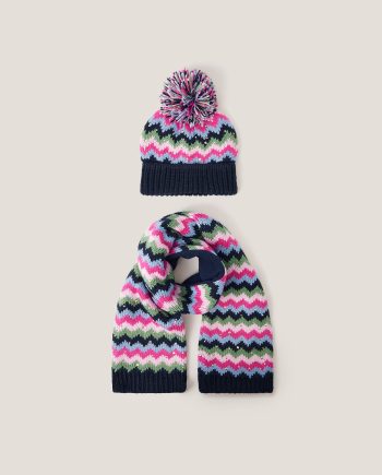 Zig zag bobble hat & scarf set multi