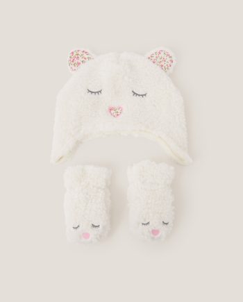 Baby Borg Bear Hat & Mitten Set Ivory