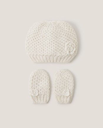 Baby knit beanie & mitten set ivory