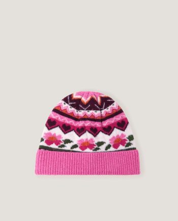 Rose intarsia beanie hat multi