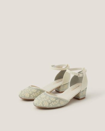 Glitter embellished two part heels ivory