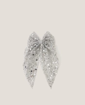 Long Sequin Bow Hair Clip Silver