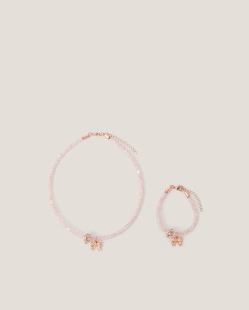 Bow charm tube necklace & bracelet set
