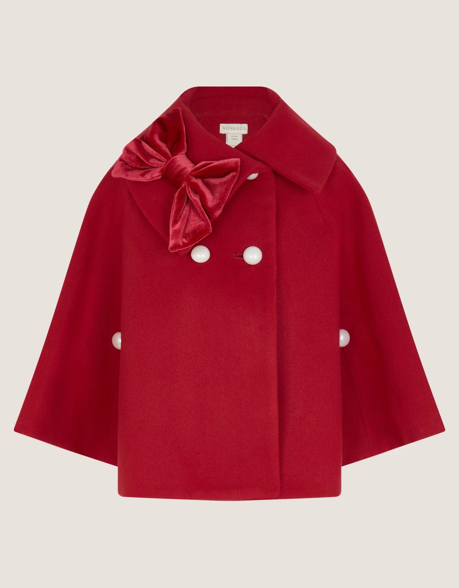 Baby velvet bow cape coat red
