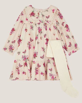 Butterfly Long Sleeve Dress Ivory