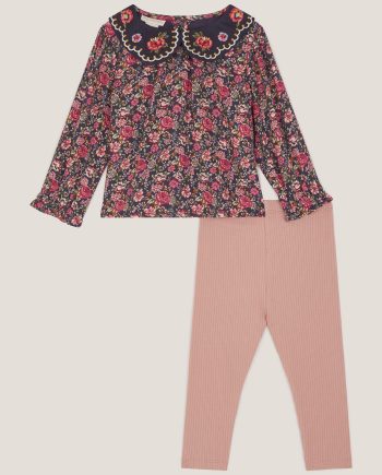 Baby Floral Blouse & Leggings Set Blue