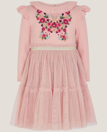 Baby embroidered butterfly disco dress pink