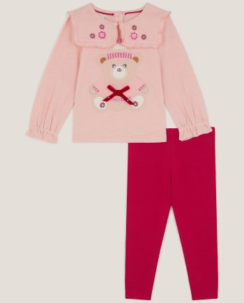 Baby bear collared top & leggings set pink
