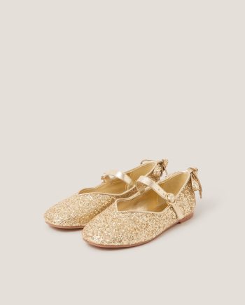 Glitter back bow ballet flats gold