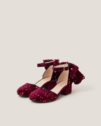 Sequin velvet bow heels red