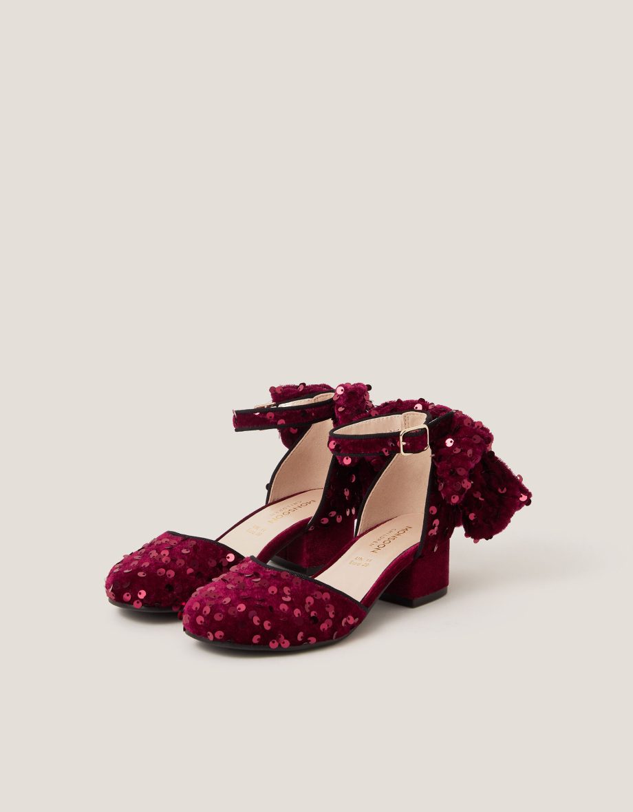 Sequin velvet bow heels red