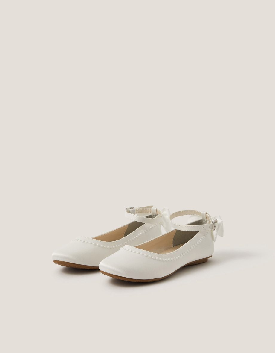 Sara pearly bow ballet flats ivory