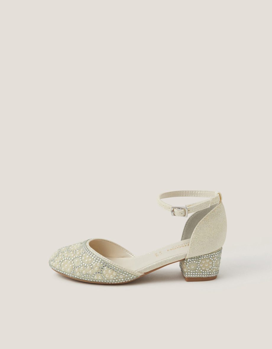 Glitter embellished two part heels ivory