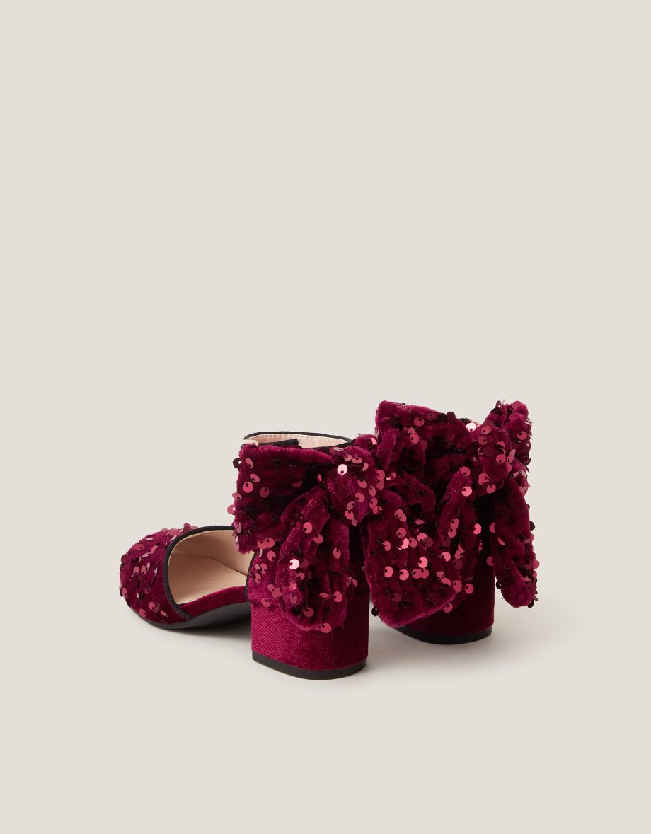 Sequin velvet bow heels red