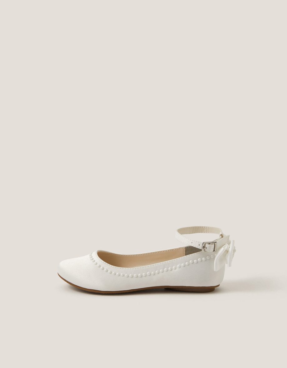 Sara pearly bow ballet flats ivory