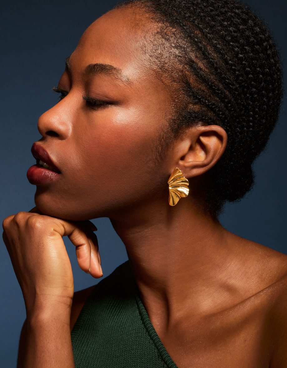 14ct Gold-Plated Molten Fan Stud Earrings