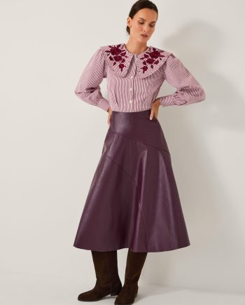 Marnie Faux Leather Midi Skirt Red