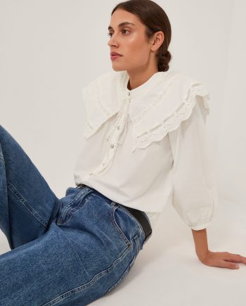 Connie Puff Sleeve Collar Blouse Ivory