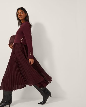 Penny long sleeve pleated midi dress purple