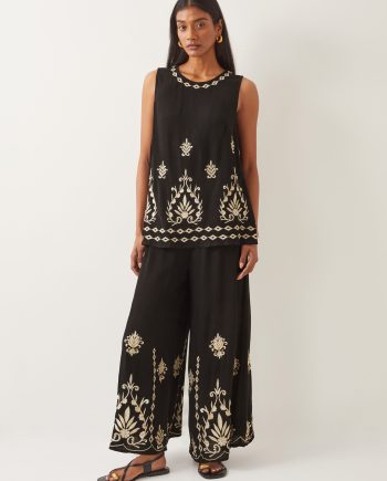 Saffron Embroidered Wide Leg Trousers Black