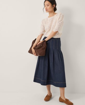 Darcie pleated denim midi skirt blue