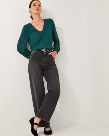 Fey embroidered lace blouse teal