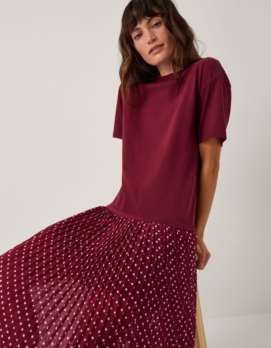 Senya jersey polka dot midi dress red