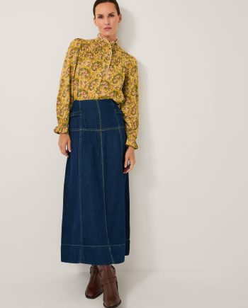 Brooke seamed denim midi skirt blue