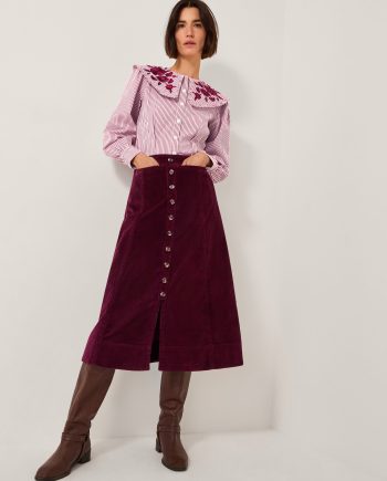 Jamie button corduroy midi skirt red