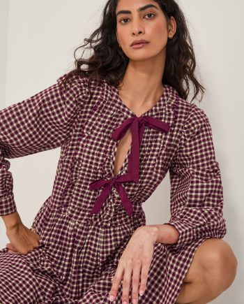 Agatha tie front check midi dress red