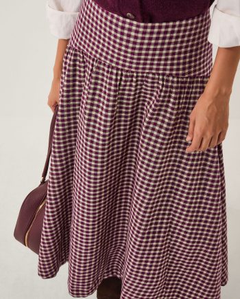 Agatha Check Drop Waist Midi Skirt Red
