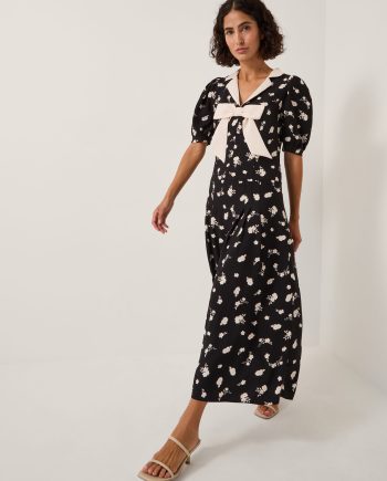 Mabli floral bow midi tea dress black