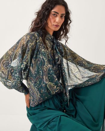 Marianna sheer paisley pussybow blouse green