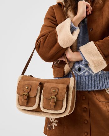FAUX SHEARLING POCKET SHOULDER BAG