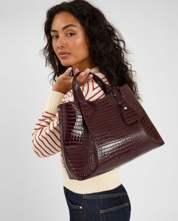 Faux Croc Skin Patent Tote Bag Red