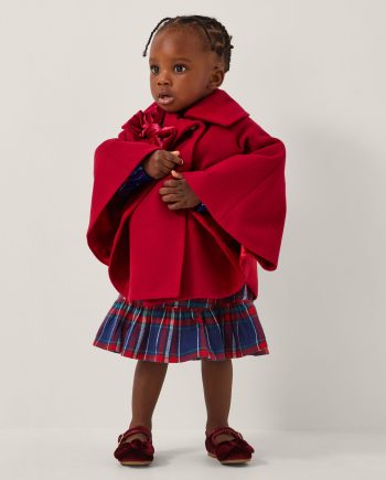 Baby velvet bow cape coat red