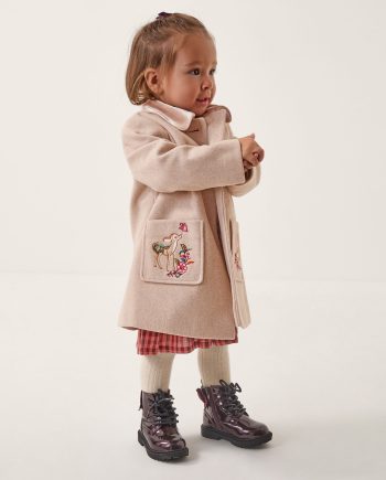 Baby embroidered pocket coat camel