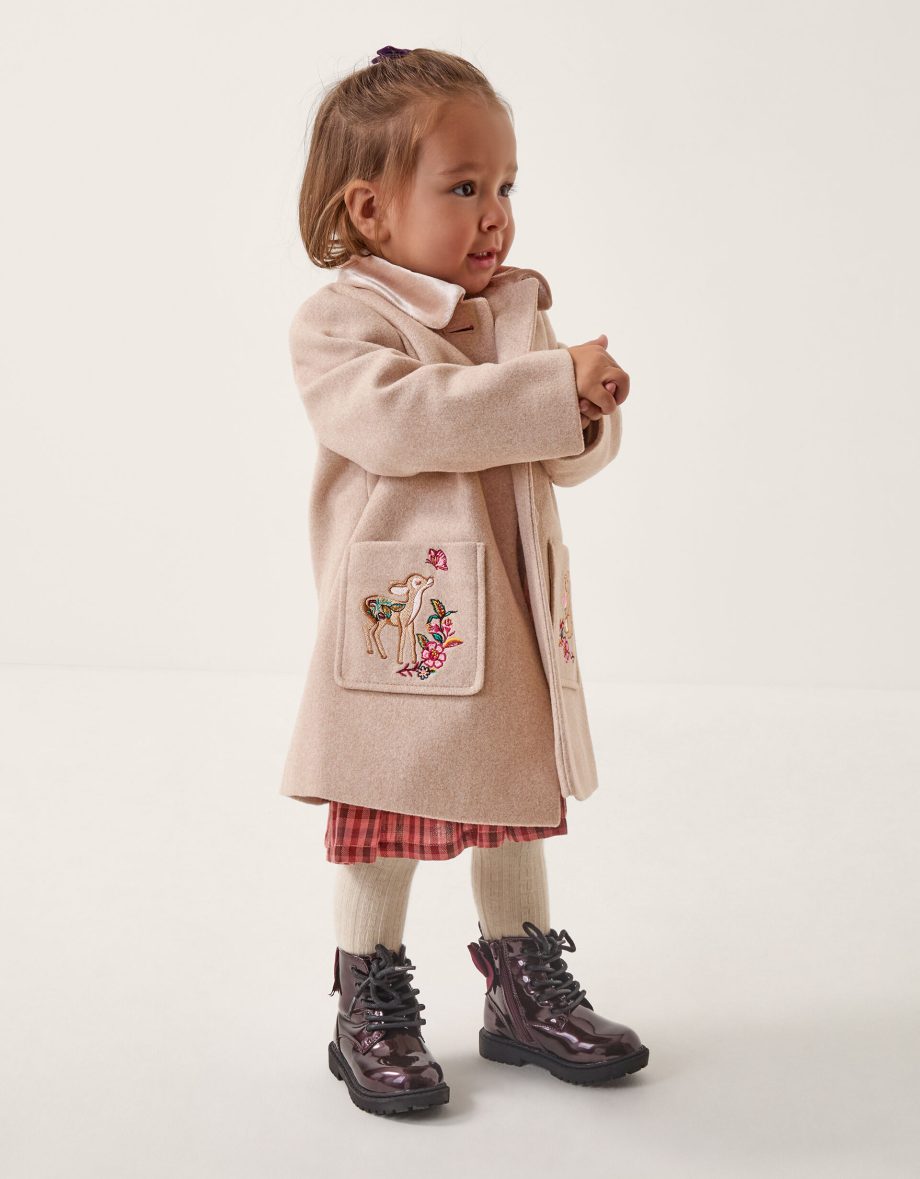 Baby embroidered pocket coat camel