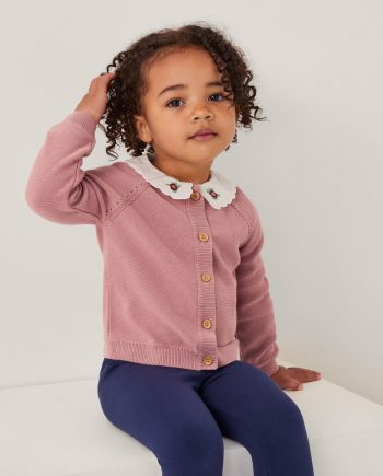 Baby eve embroidered collar cardigan pink