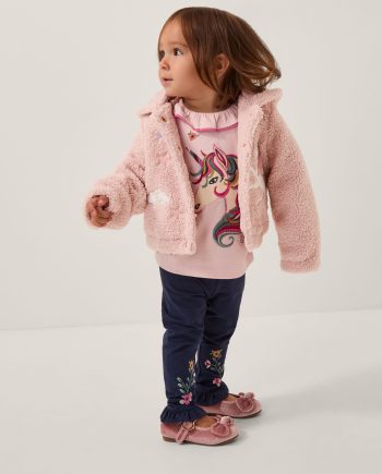 Baby unicorn borg hoodie pink