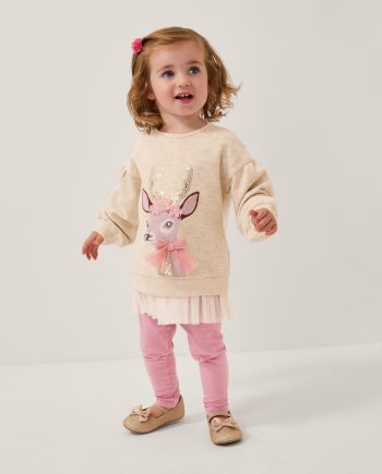 Baby deer sweatshirt & leggings set ivory
