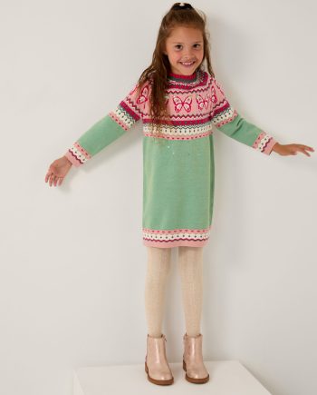 Butterfly fair isle jumper dress green