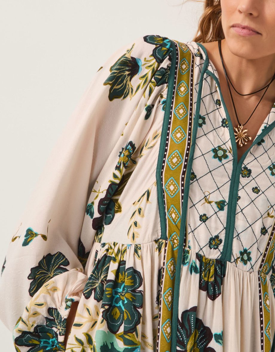 Zenya Floral Print Midi Dress Green
